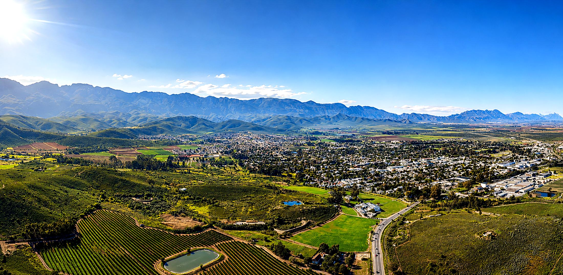 Aerial panorama of Robertson and the Breede River valley