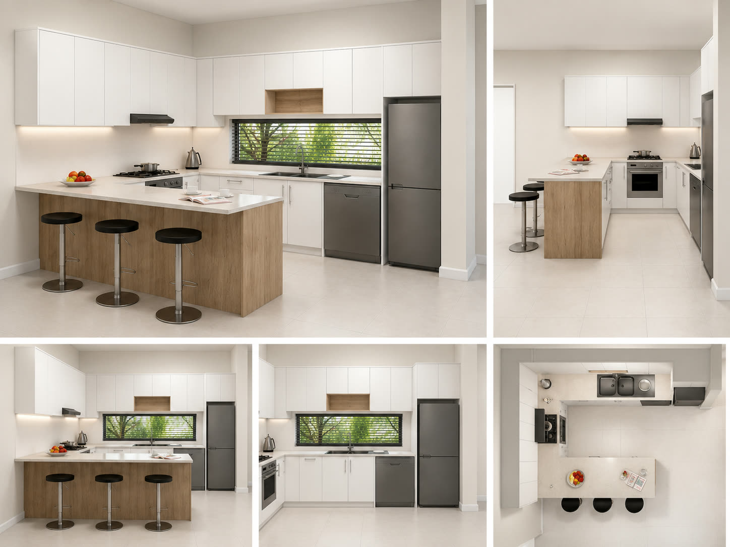 Kitchen layout options with timber island